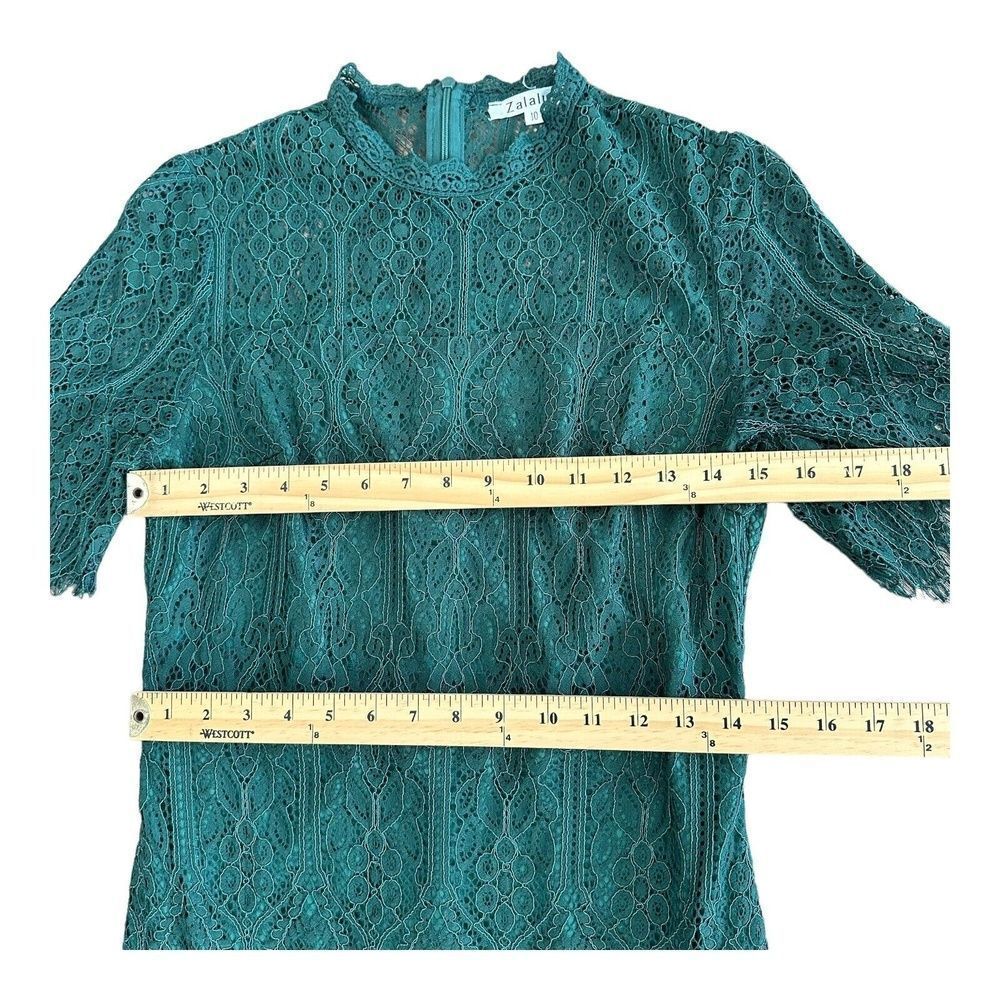 Zalalus Green Sheer Lace High Neck Elegant Bodycon Midi Dress Womens 10 - Picture 12 of 14